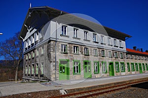 Railway station Bayerisch Eisenstein - AlÅ¾bÄ›tÃ­n, ski resort, Bohemian Forest (Å umava), Germany - Czech